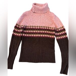 Turtleneck Sweater  Small Brown Pink Scandi Cold Weather Cabin Outdoor  SKU 24